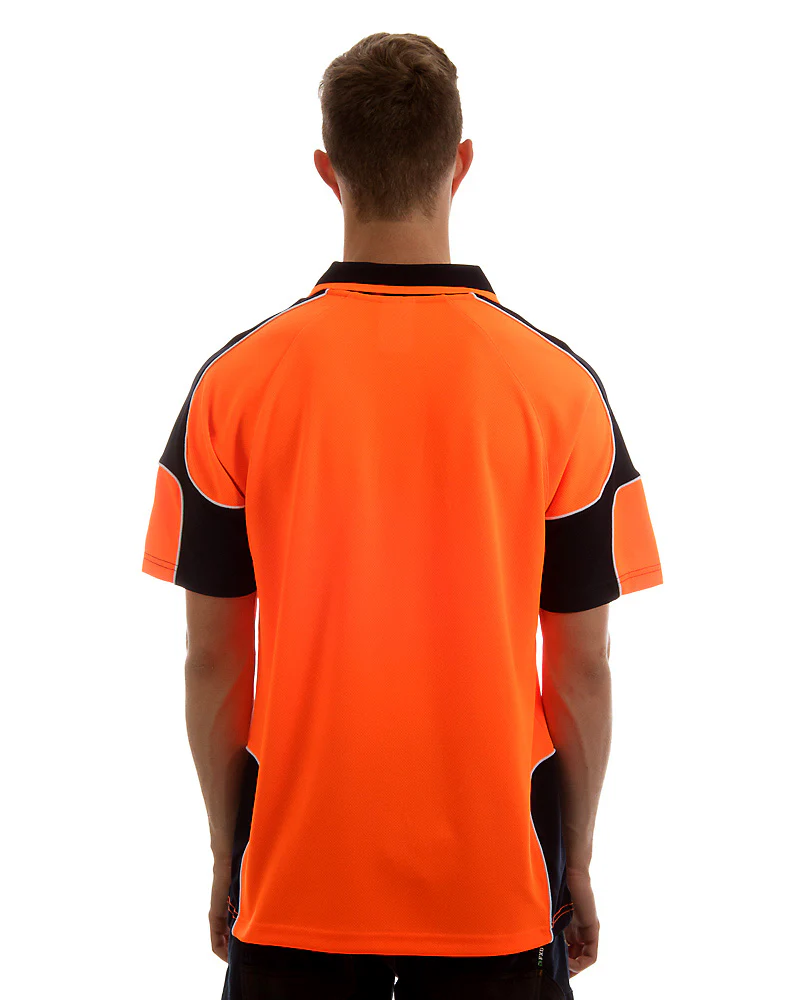 Hi Vis Short Sleeve Arm Panel Polo Shirt - Orange/Navy - Image 3