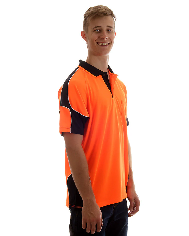 Hi Vis Short Sleeve Arm Panel Polo Shirt - Orange/Navy - Image 4