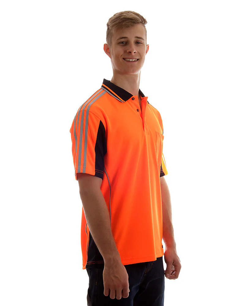 Hi Vis Short SleeveArm Tape Shirt - Orange/Navy - Image 4