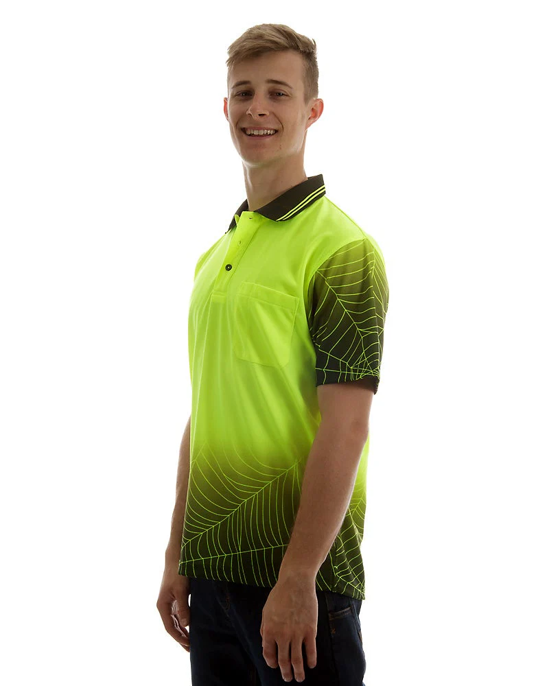 Hi Vis Spider Web Short Sleeve Shirt - Lime/Black - Image 2