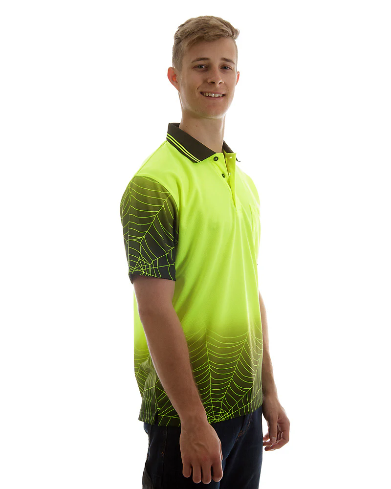 Hi Vis Spider Web Short Sleeve Shirt - Lime/Black - Image 4