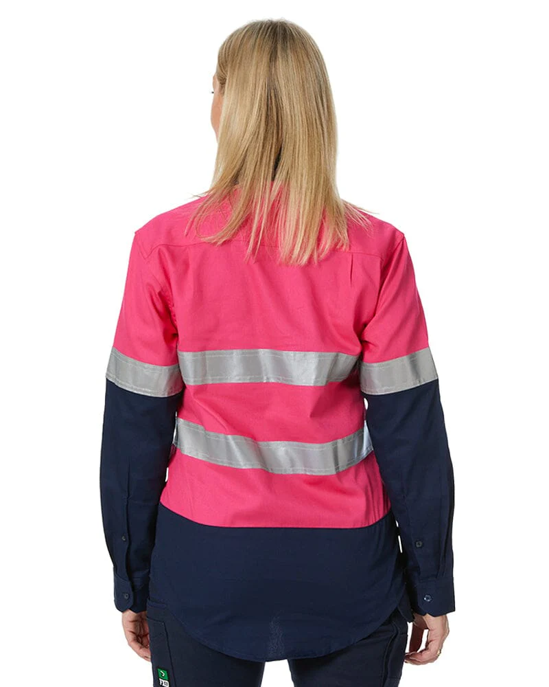 Hi Vis Taped Cotton Drill Shirt LS - Pink/Navy - Image 10