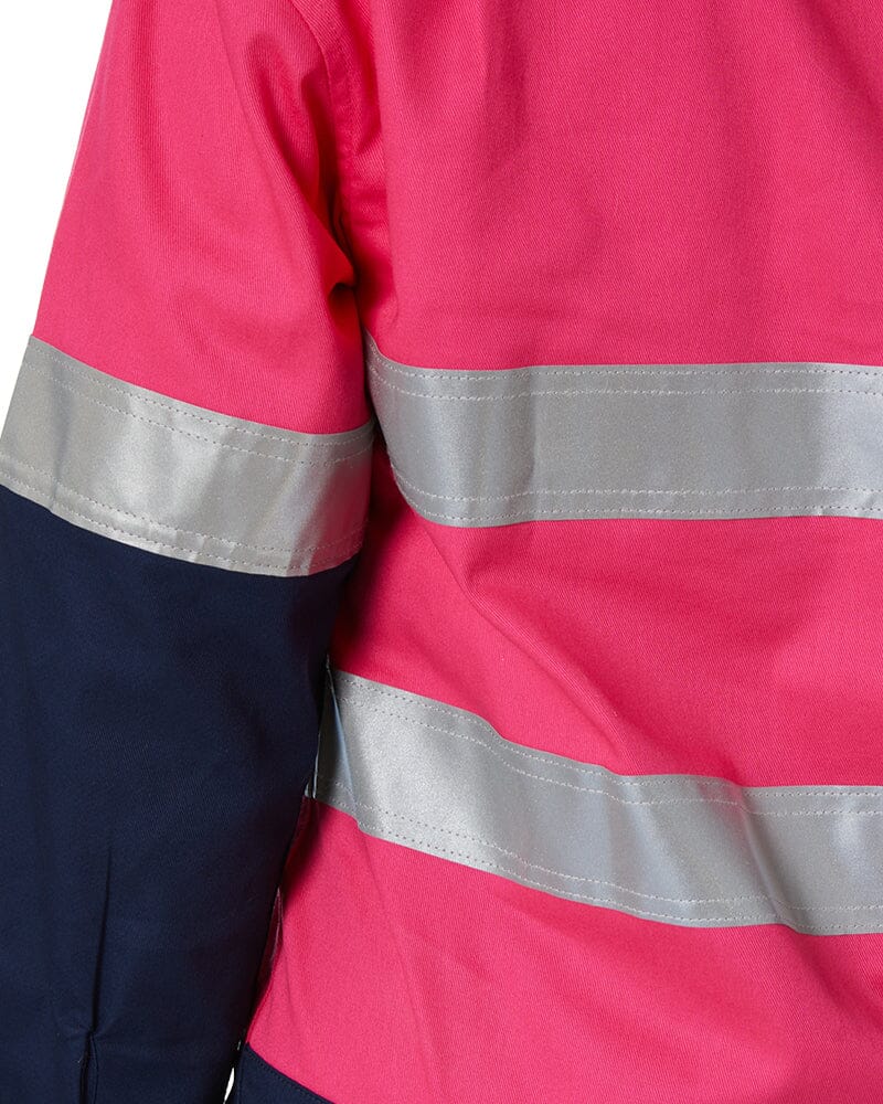 Hi Vis Taped Cotton Drill Shirt LS - Pink/Navy - Image 11
