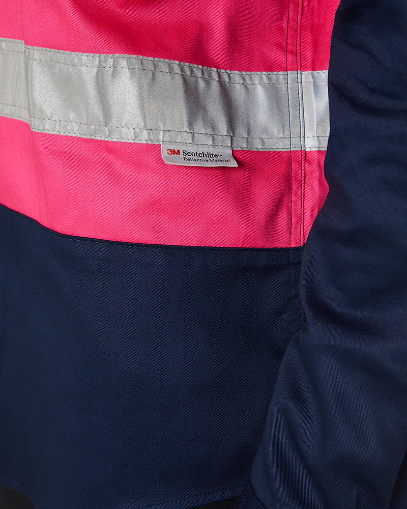 Hi Vis Taped Cotton Drill Shirt LS - Pink/Navy - Image 7