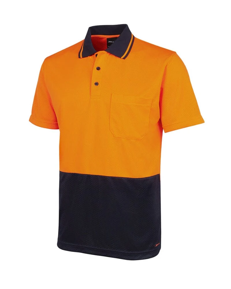 Hi Vis Jacquard Non Cuff Polo - Orange/Navy - Image 2