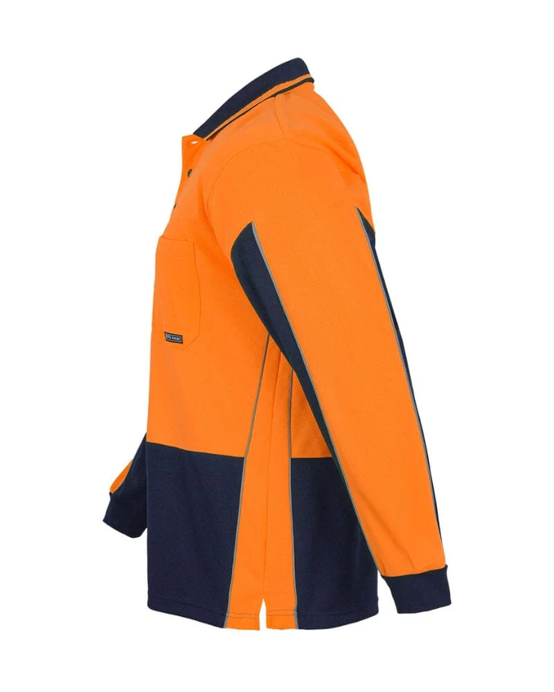 Hi Vis Long Sleeve Gap Polo - Orange/Navy - Image 3