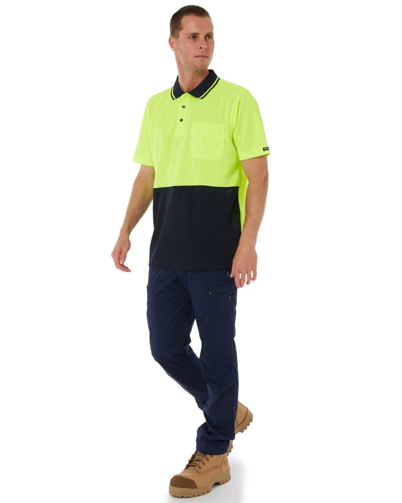 Hi Vis Non Cuff Traditional Polo - Lime/Navy - Image 2