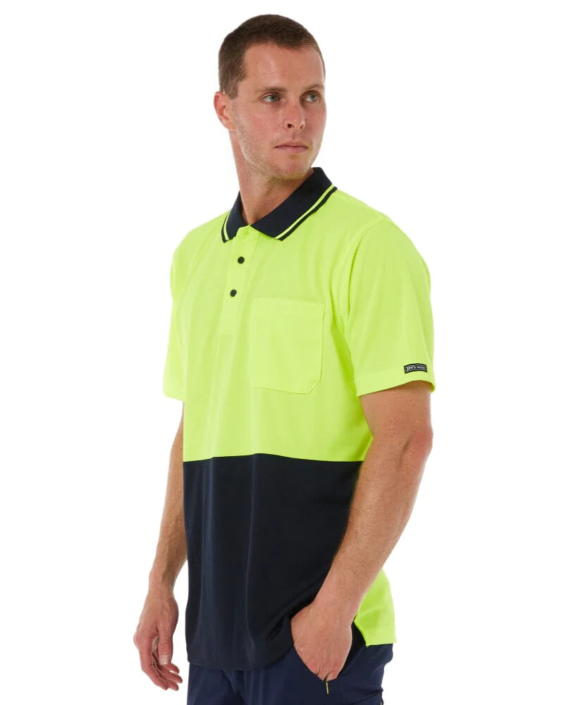 Hi Vis Non Cuff Traditional Polo - Lime/Navy - Image 3