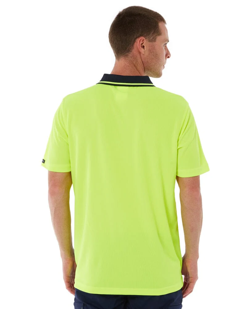 Hi Vis Non Cuff Traditional Polo - Lime/Navy - Image 4