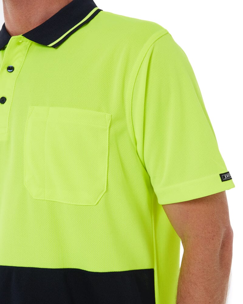 Hi Vis Non Cuff Traditional Polo - Lime/Navy - Image 5