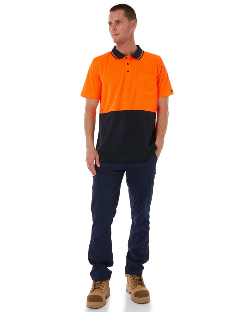Hi Vis Non Cuff Traditional Polo - Orange/Navy - Image 2