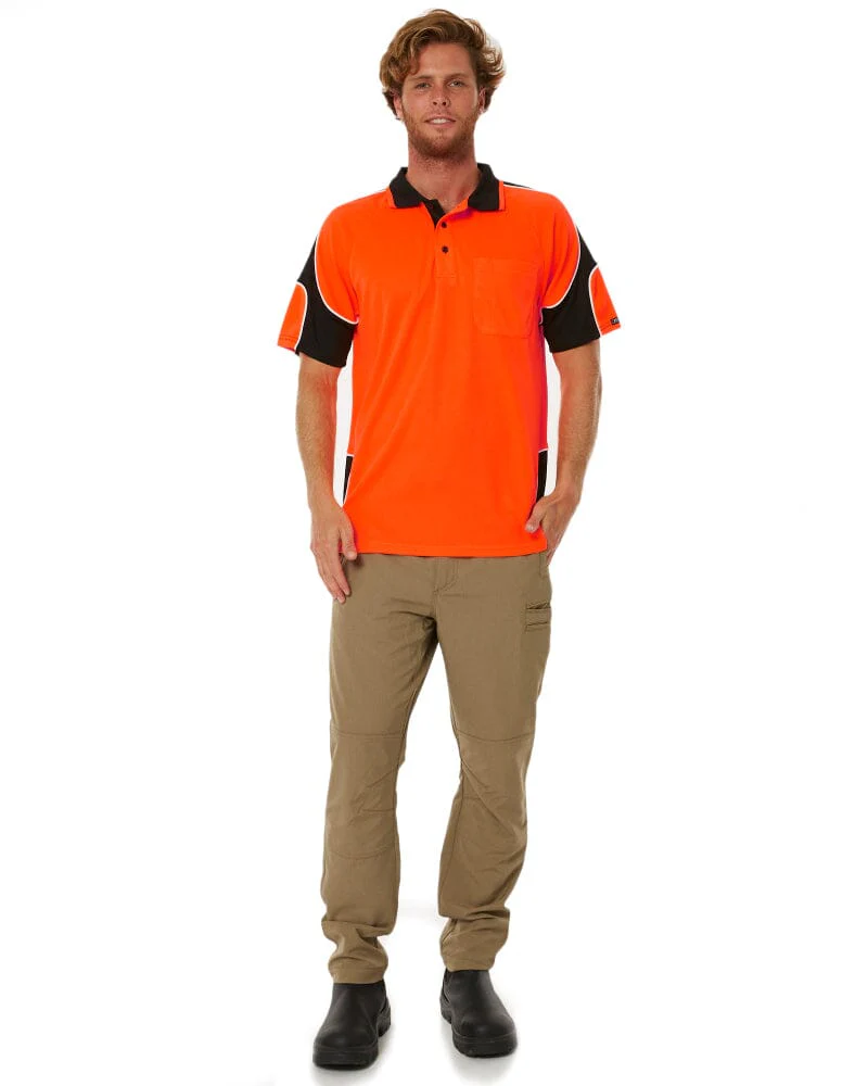 Hi Vis Short Sleeve Arm Panel Polo Shirt - Orange/Black - Image 2