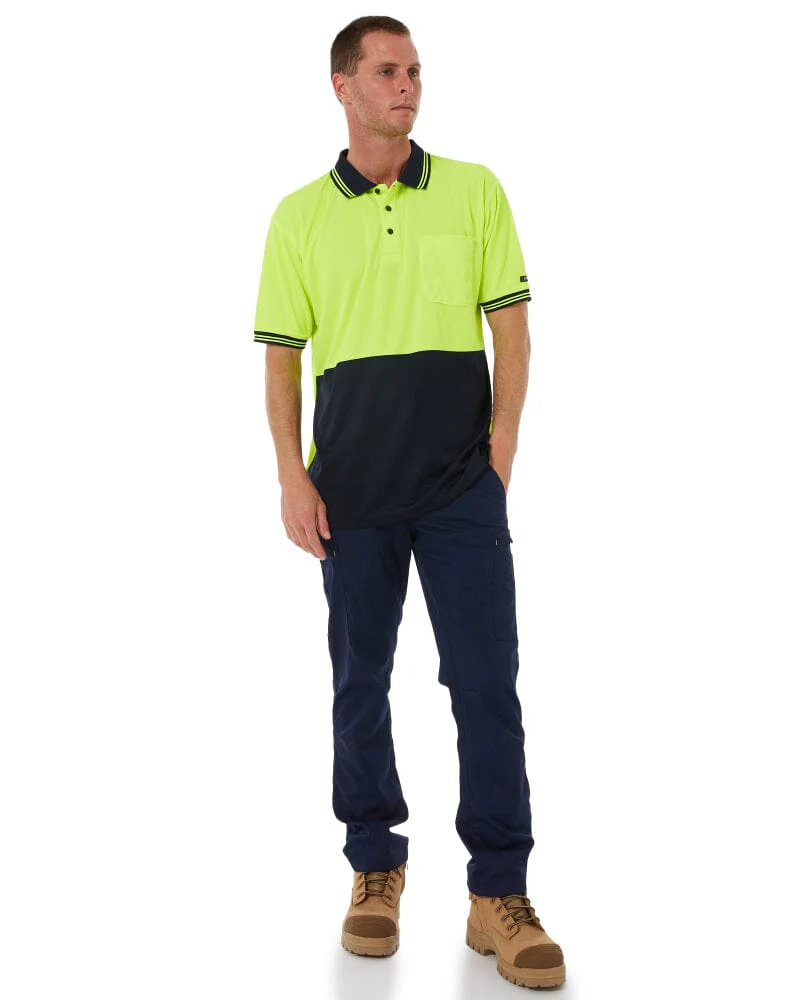 Hi Vis SS Traditional Polo - Lime/Navy - Image 2
