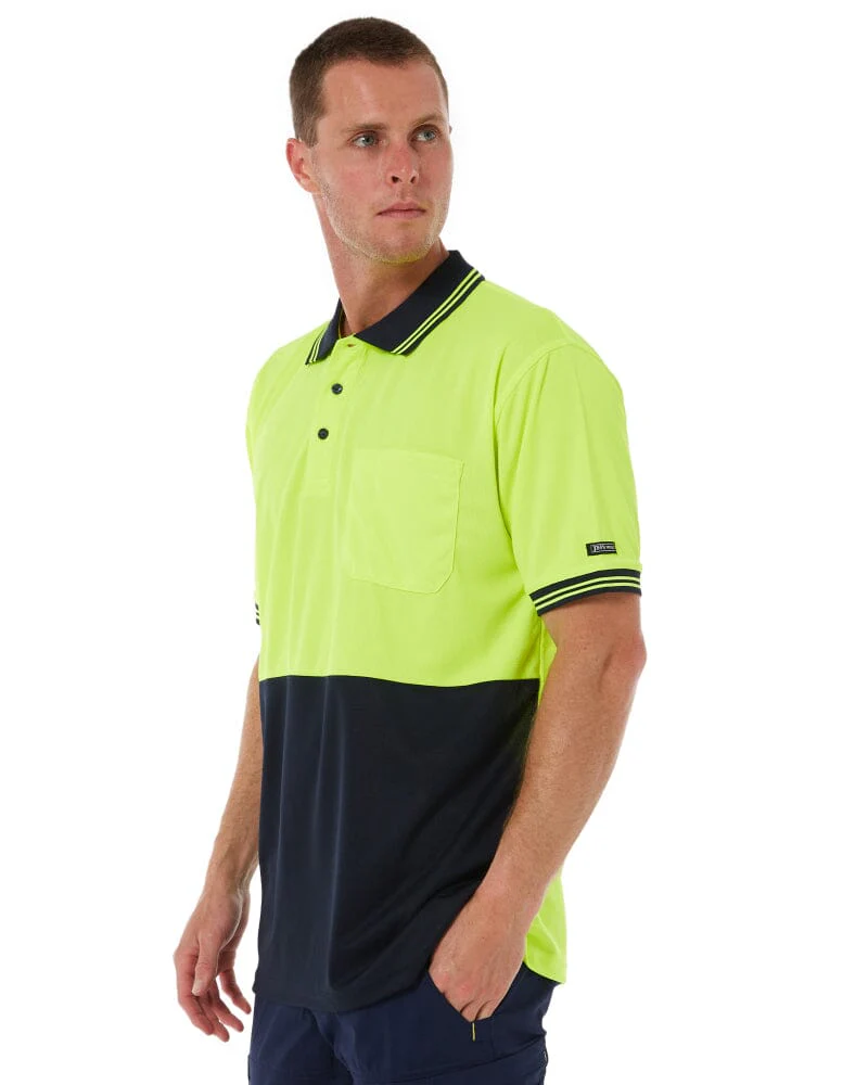 Hi Vis SS Traditional Polo - Lime/Navy - Image 3