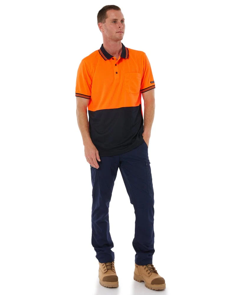 Hi Vis SS Traditional Polo - Orange/Navy - Image 2