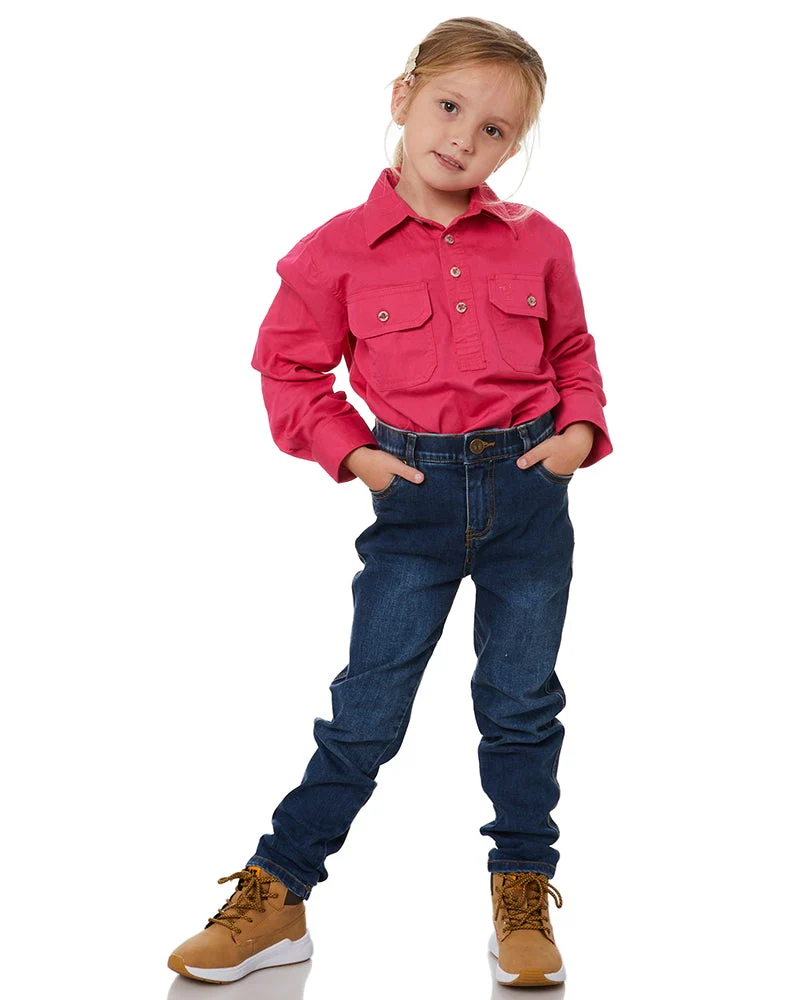 Kids Closed Front Shirt LS - Pink - Image 2