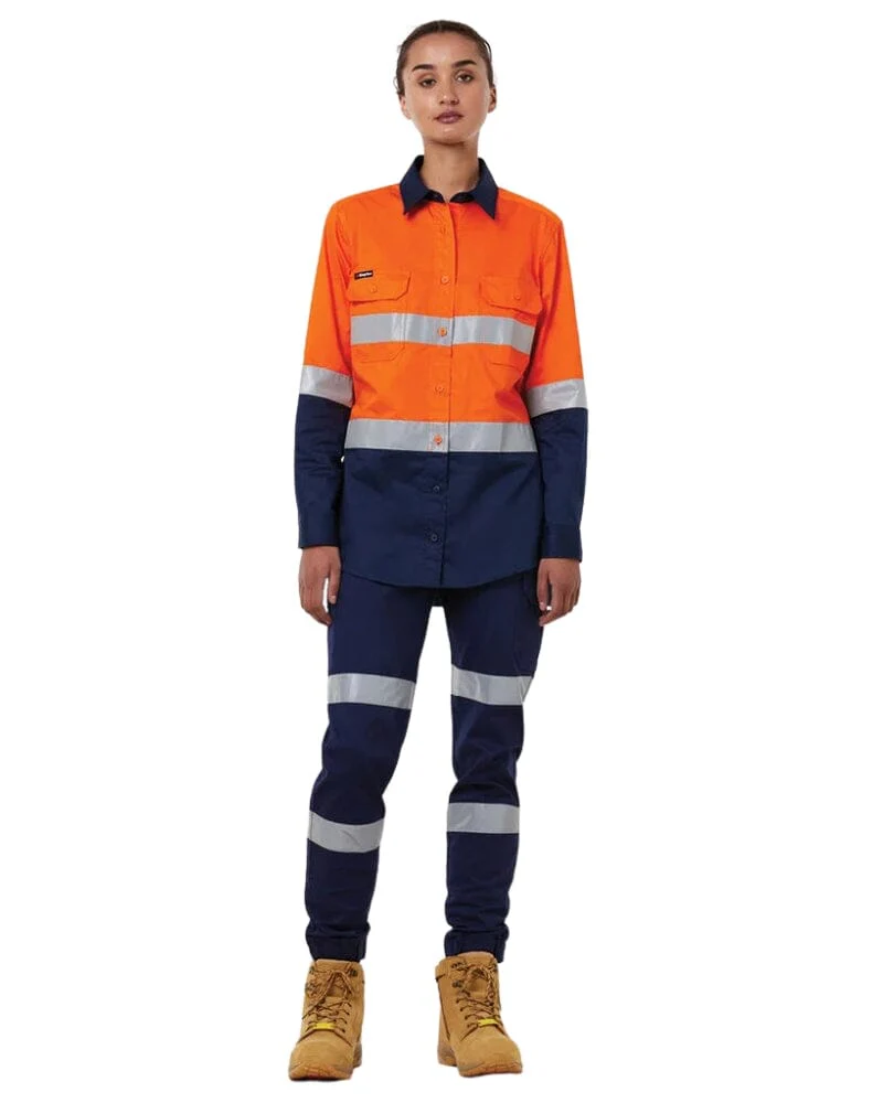 Womens Vented Drill Shirt Taped - Orange/Navy - Image 2