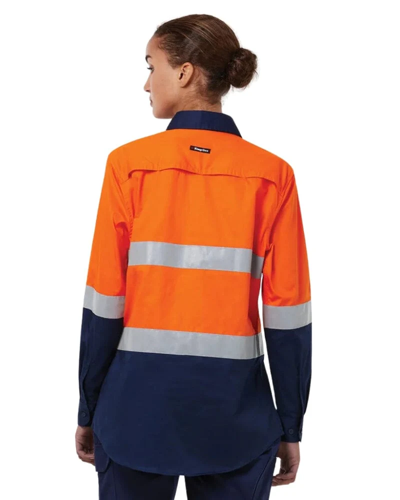 Womens Vented Drill Shirt Taped - Orange/Navy - Image 3
