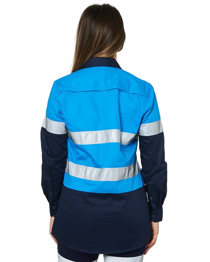 Ladies Hi Vis Lightweight LS Shirt - Blue/Navy - Image 4