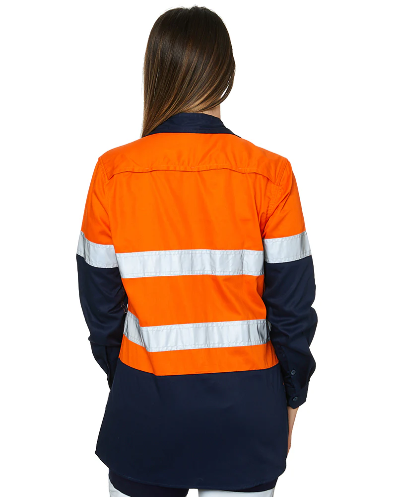 Ladies Hi Vis Lightweight LS Shirt - Orange/Navy - Image 4