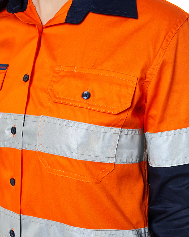 Ladies Hi Vis Lightweight LS Shirt - Orange/Navy - Image 5