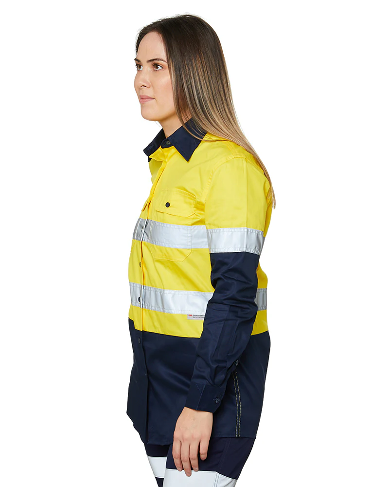 Ladies Hi Vis Lightweight LS Shirt - Yellow/Navy - Image 3