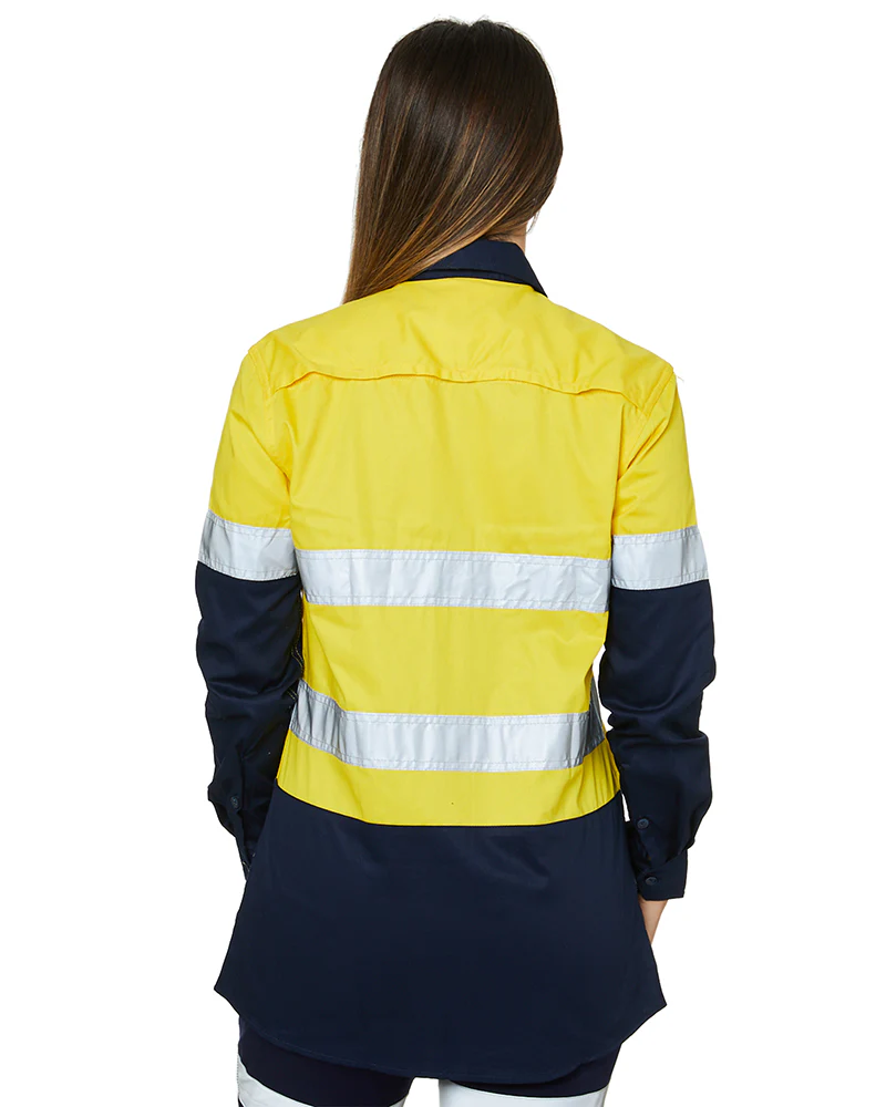 Ladies Hi Vis Lightweight LS Shirt - Yellow/Navy - Image 4