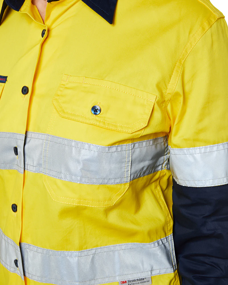 Ladies Hi Vis Lightweight LS Shirt - Yellow/Navy - Image 5