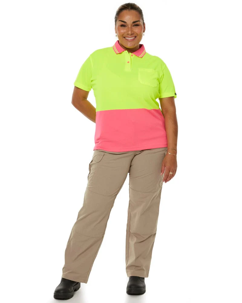 Ladies Hi Vis SS Polo - Lime/Pink - Image 2
