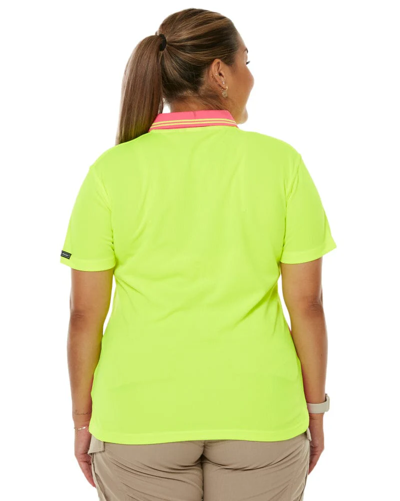 Ladies Hi Vis SS Polo - Lime/Pink - Image 4