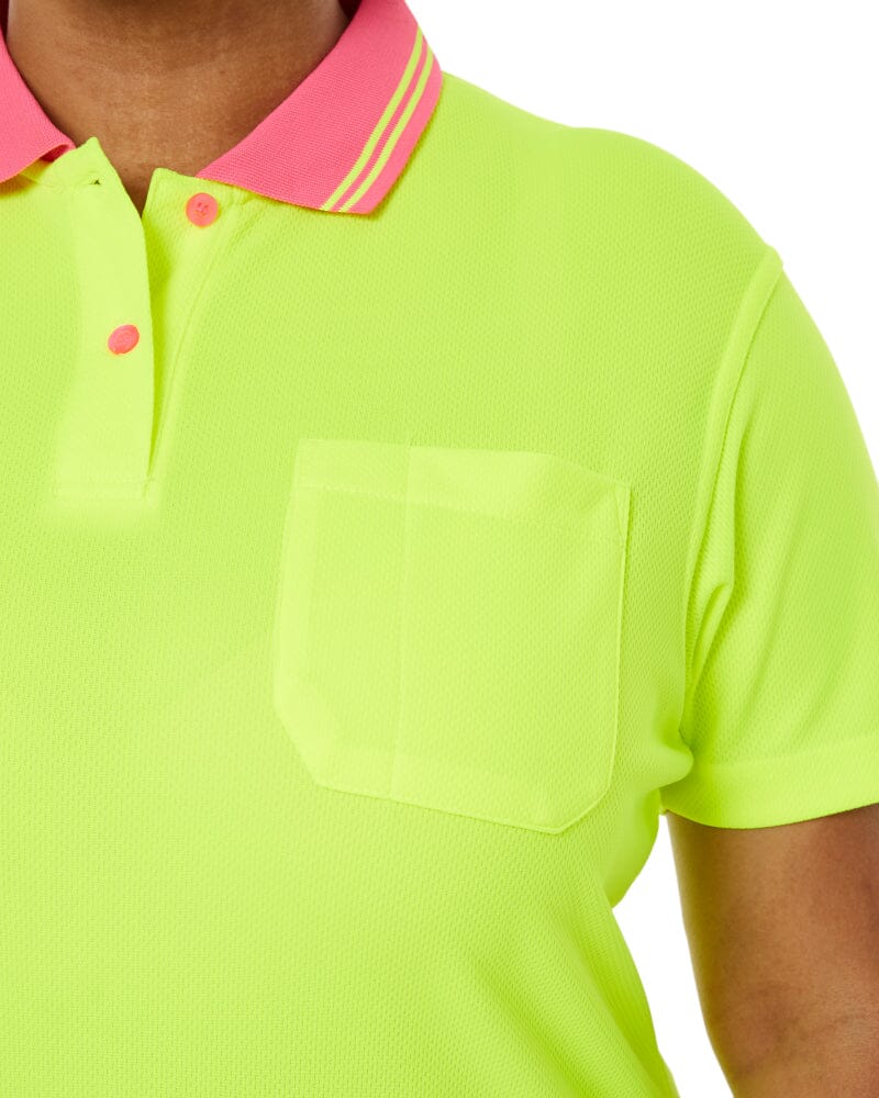 Ladies Hi Vis SS Polo - Lime/Pink - Image 5