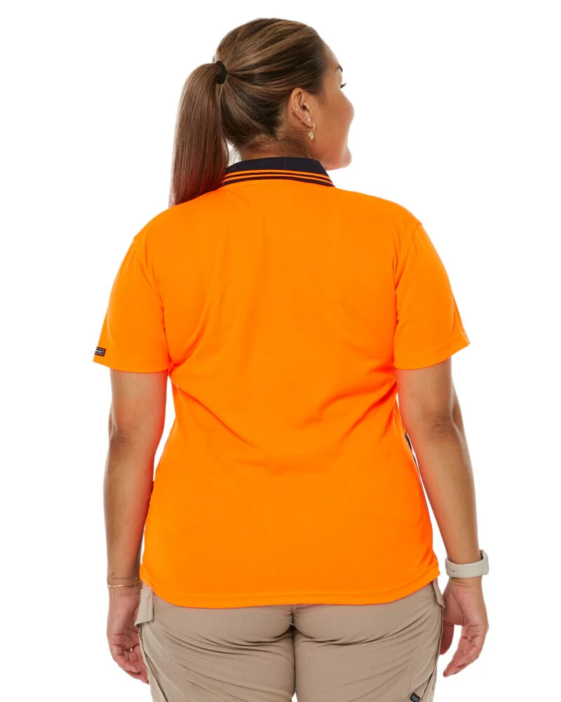 Ladies Hi Vis SS Polo - Orange/Navy - Image 4