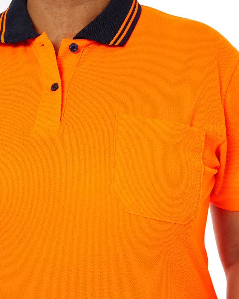 Ladies Hi Vis SS Polo - Orange/Navy - Image 5