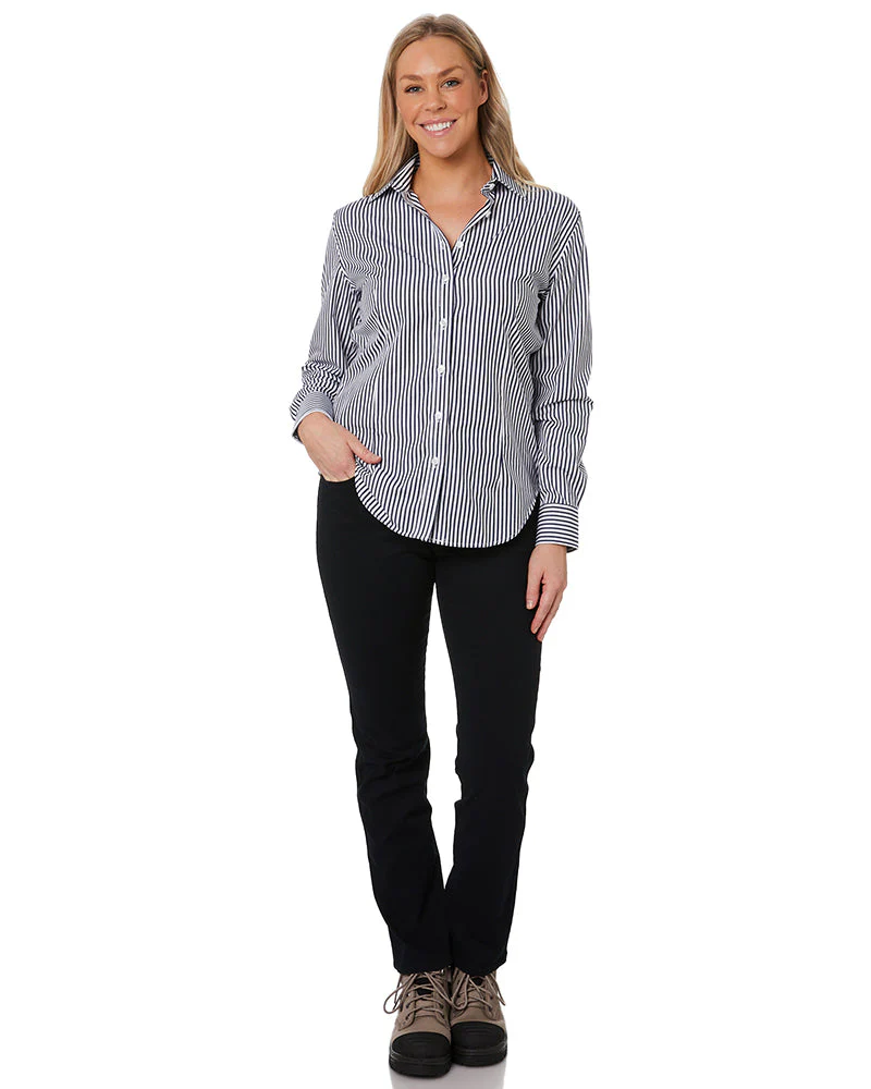 Ladies LS Shirt - Navy/White - Image 2