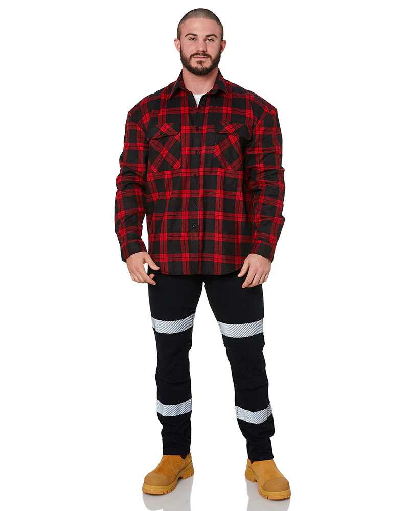 Open Front Flannelette Shirt - Black/Red - Image 2