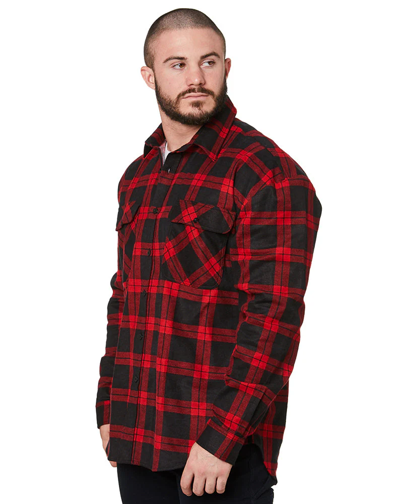 Open Front Flannelette Shirt - Black/Red - Image 3