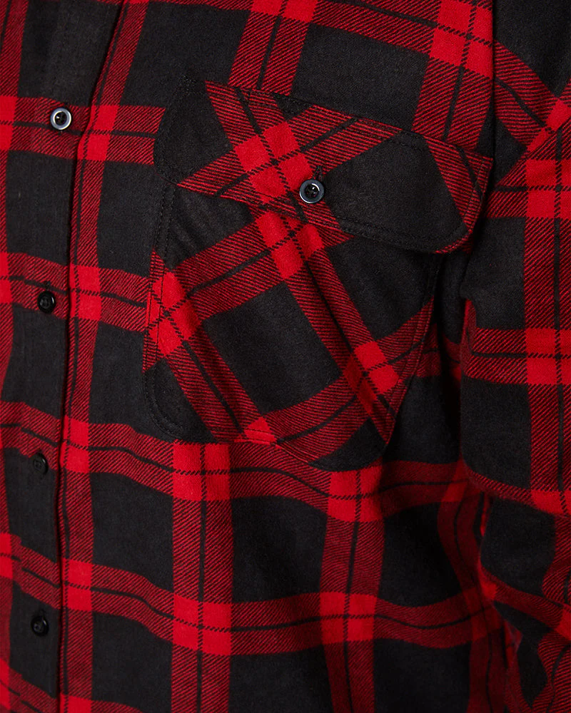 Open Front Flannelette Shirt - Black/Red - Image 5