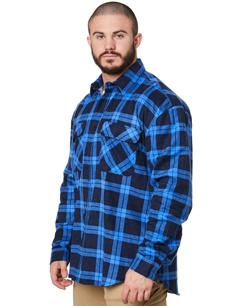 Open Front Flannelette Shirt - Royal/Navy - Image 3