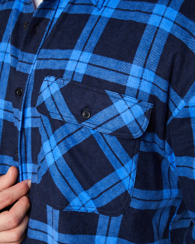 Open Front Flannelette Shirt - Royal/Navy - Image 5