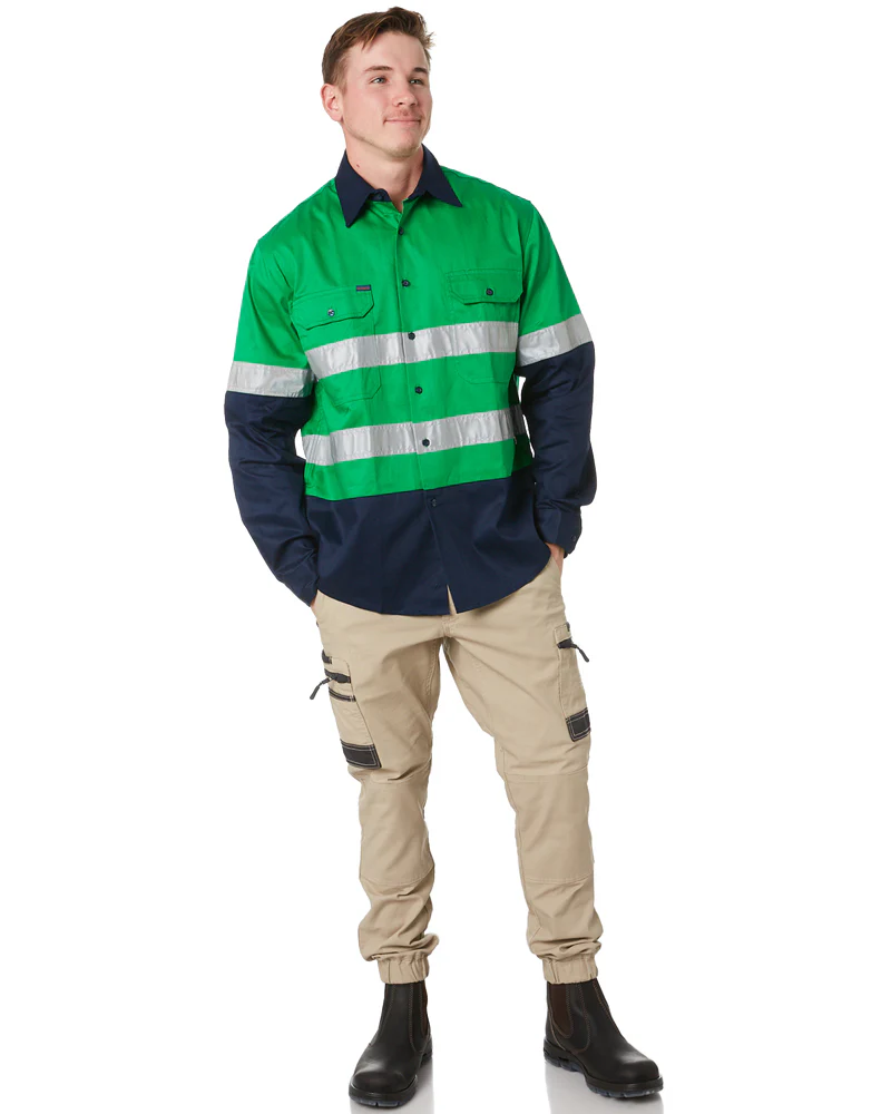 Open Front LS Shirt With Tape - Emerald/Navy - Image 2