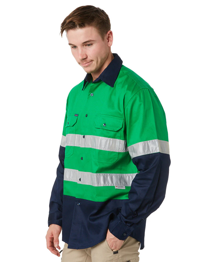 Open Front LS Shirt With Tape - Emerald/Navy - Image 3