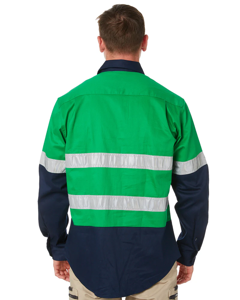Open Front LS Shirt With Tape - Emerald/Navy - Image 4