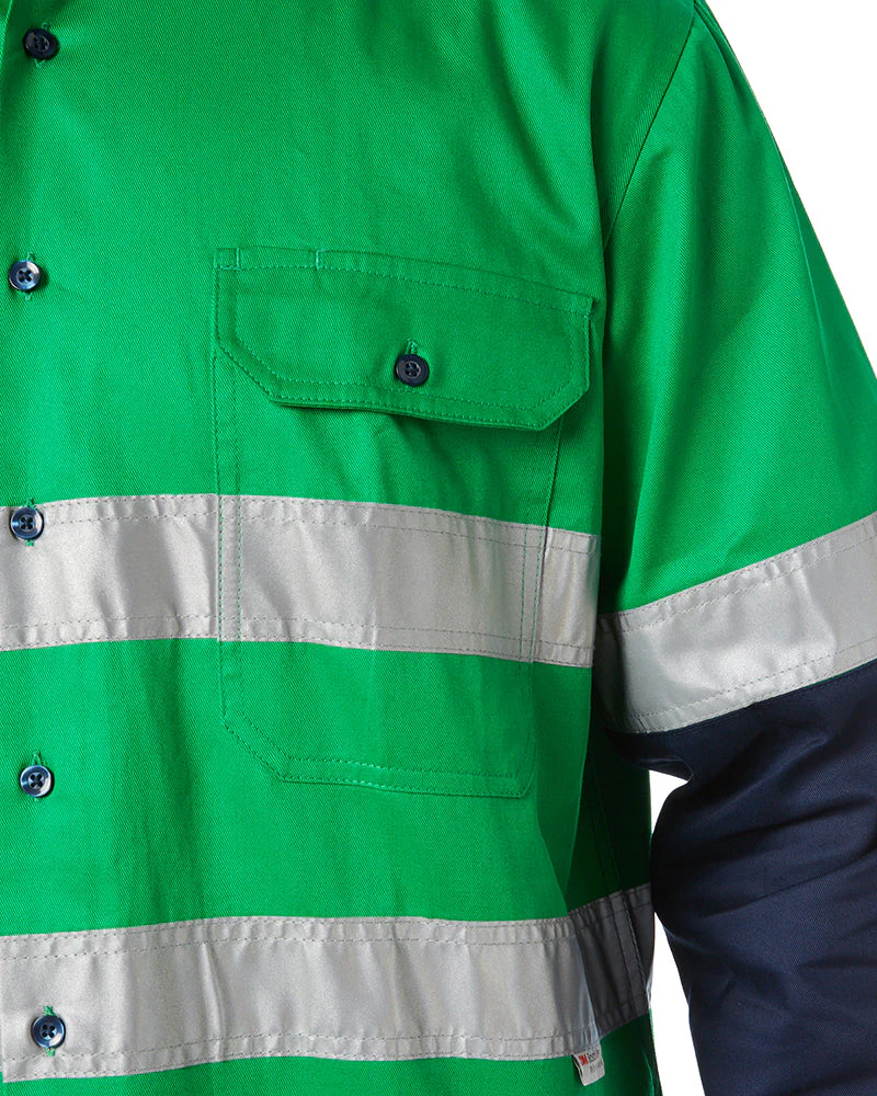 Open Front LS Shirt With Tape - Emerald/Navy - Image 5