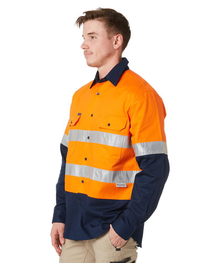 Open Front LS Shirt With Tape - Orange/Navy - Image 3