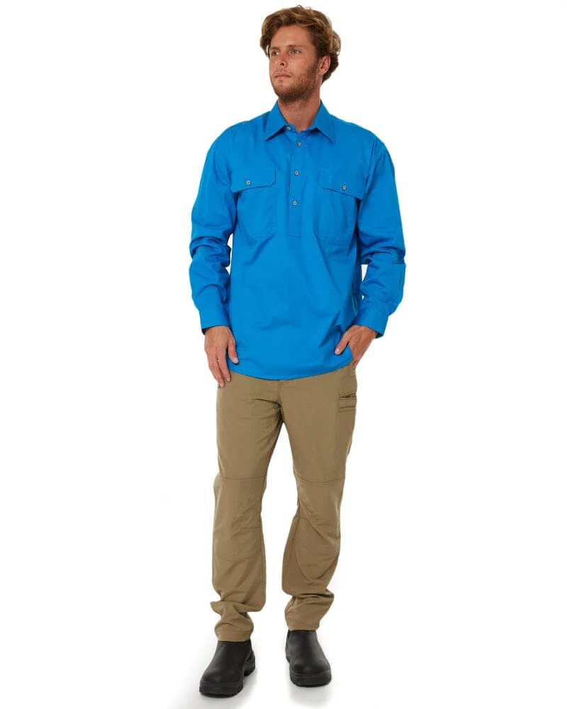 Closed Front Cotton Twill Shirt LS - Azure - Image 2