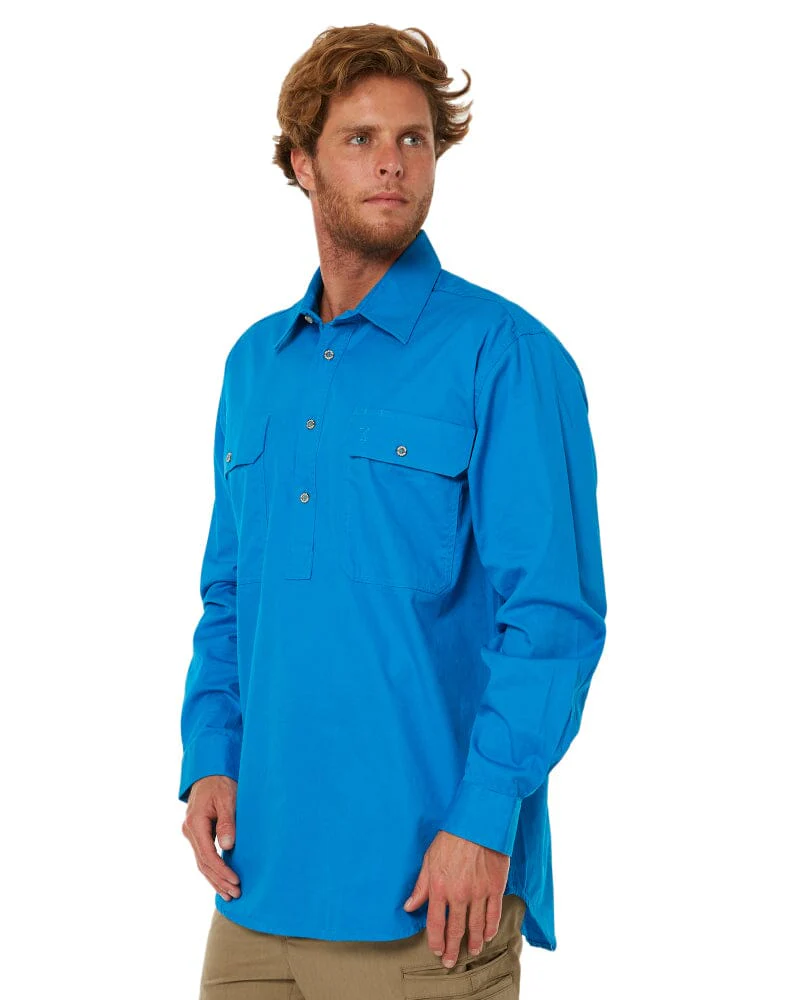 Closed Front Cotton Twill Shirt LS - Azure - Image 3