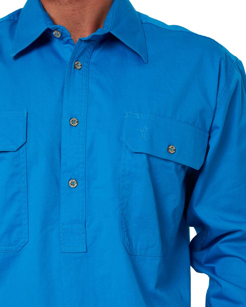 Closed Front Cotton Twill Shirt LS - Azure - Image 5