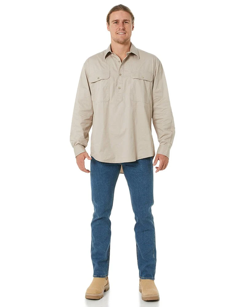 Closed Front Cotton Twill Shirt LS - Clay - Image 2