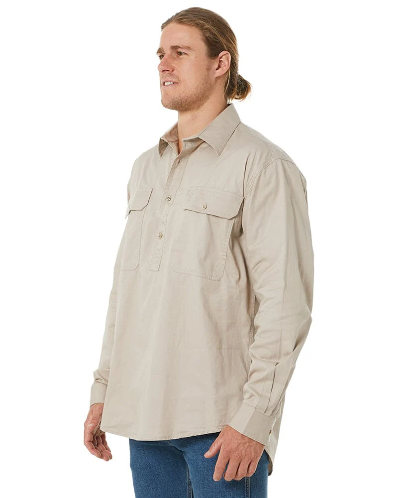 Closed Front Cotton Twill Shirt LS - Clay - Image 3