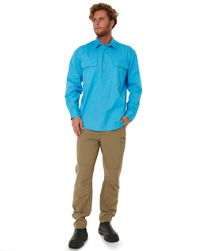 Closed Front Cotton Twill Shirt LS - Cornflower - Image 2